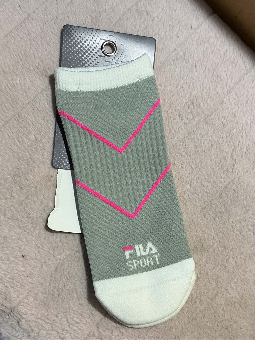 Fila Sport Grey Athletic Socks with Pink Chevron Accents women nwt